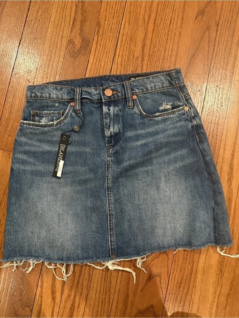 Blank NYC Distressed Blue Denim Mini Skirt NWT
